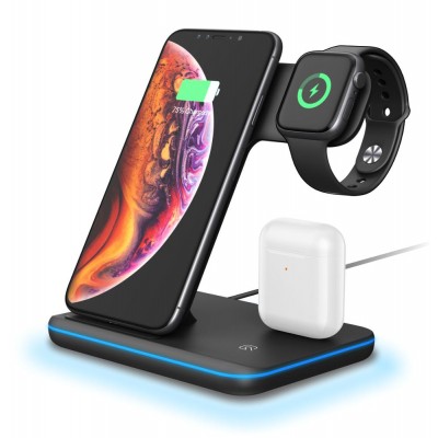 OEM 15W QI wireless charger 3 in 1 dock station Wireless phone Charger for iphone 11 for apple watch 5 for airpods